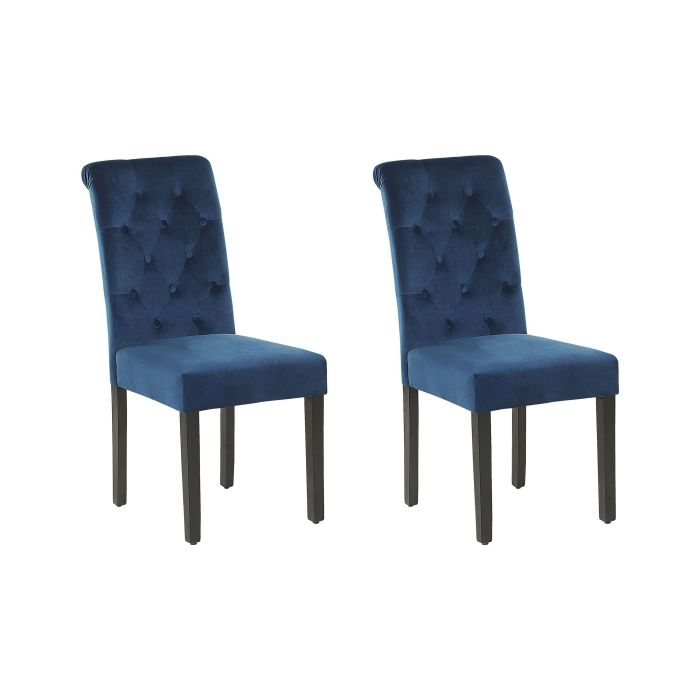 VELVA Set of 2 Dining Chairs Velvet Dark Blue