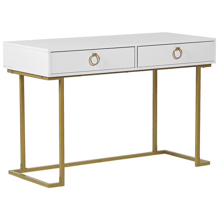 Home Office Desk / 2 Drawer Console Table White with Gold WESTPORT