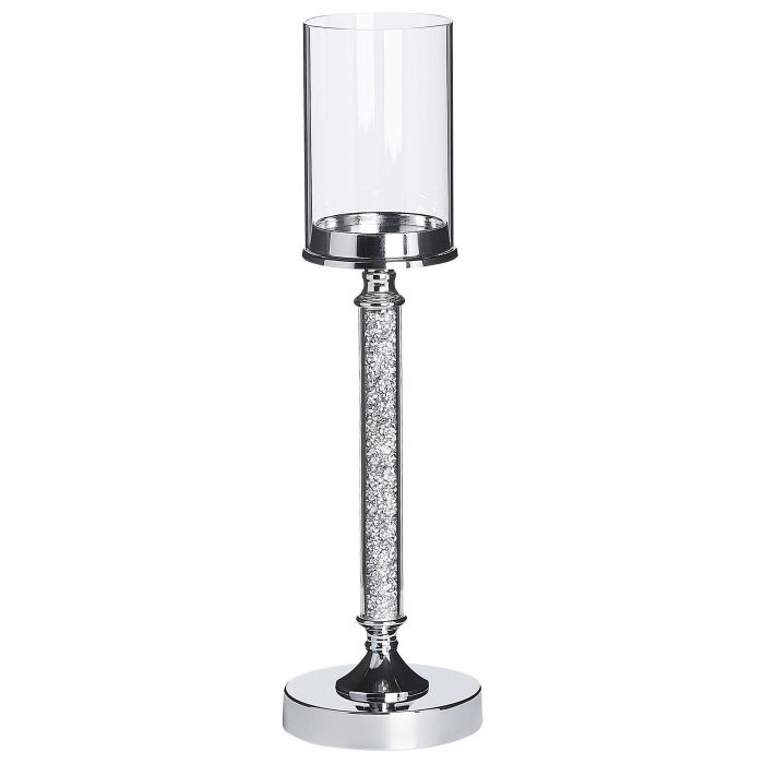 Glass Hurricane Candle Holder 48 cm Silver ABBEVILLE