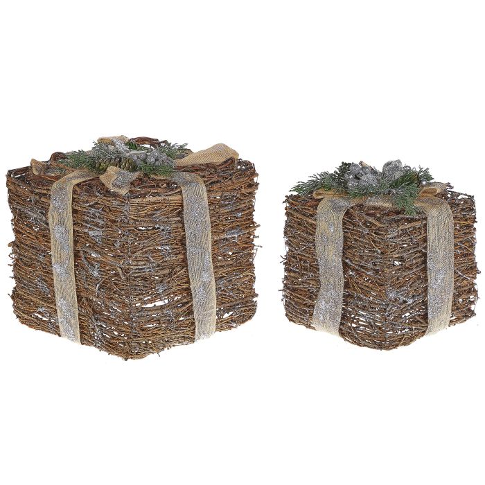 Set of 2 Rattan Decorative Christmas Gifts Silver