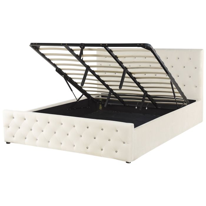 Velvet EU Super King Size Ottoman Bed Beige AMIENS