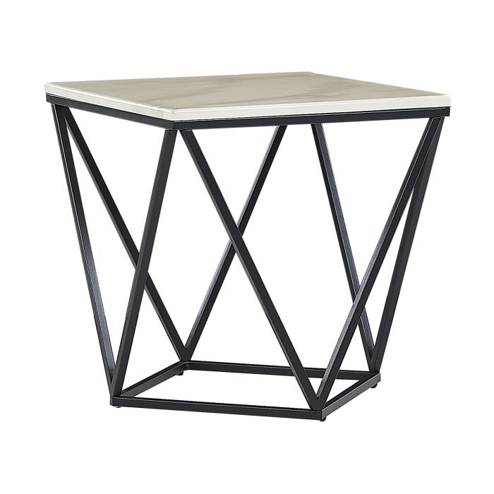 Marble Effect Side Table Beige and Black MALIBU