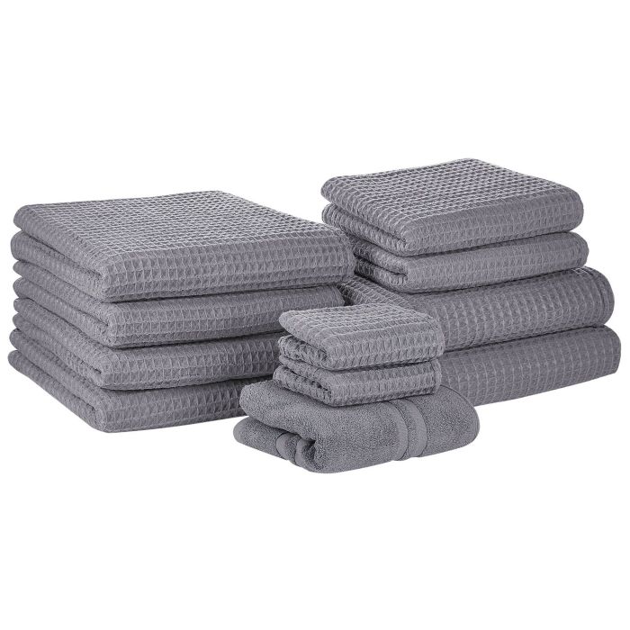 Set of 11 Cotton Towels Grey AREORA