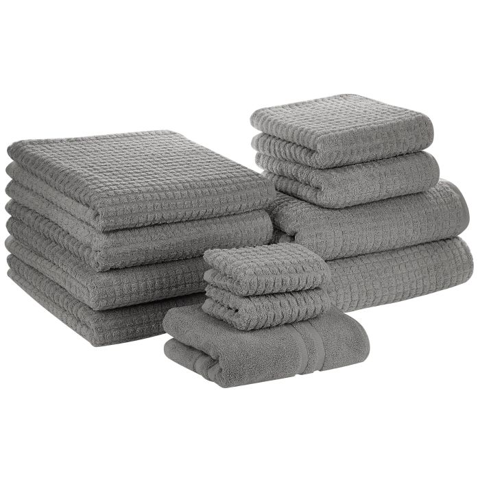Set of 11 Cotton Towels Grey ATAI