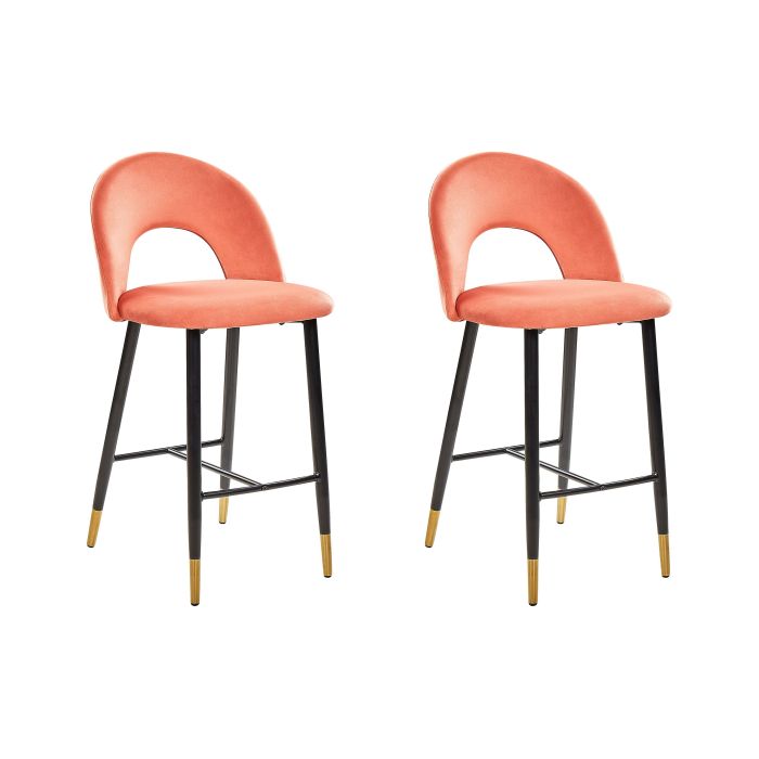 Set of 2 Velvet Bar Chairs Coral Red FALTON