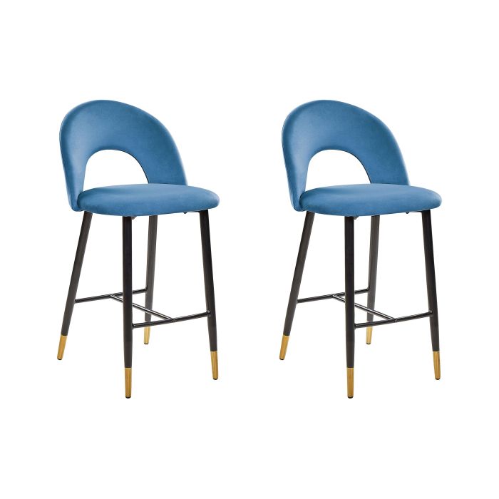 Set of 2 Velvet Bar Chairs Blue FALTON