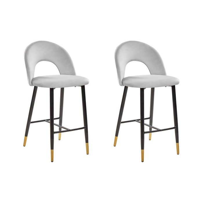 Set of 2 Velvet Bar Chairs Grey FALTON