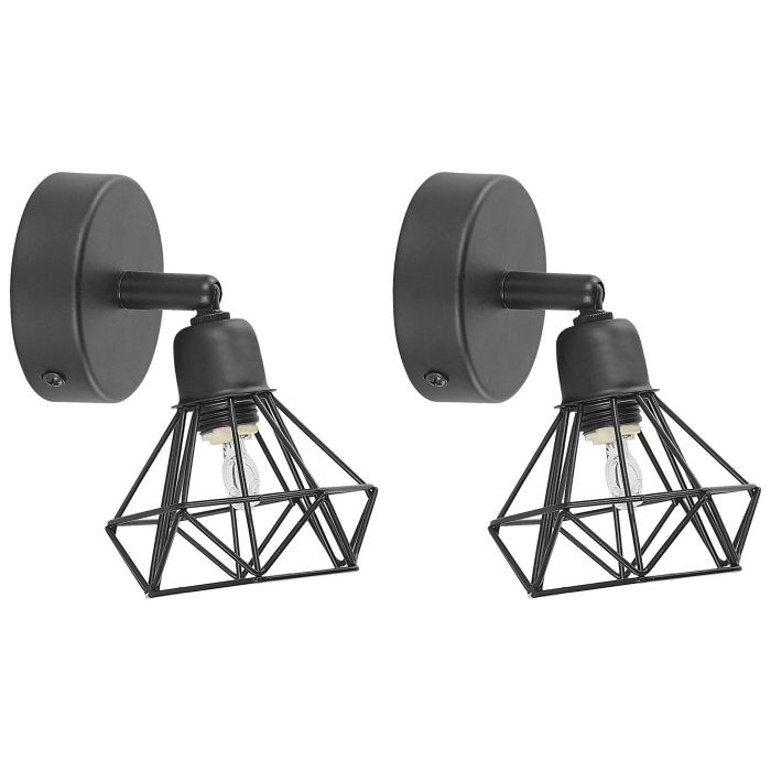 Set of 2 Metal Spotlight Lamps Black ERMA
