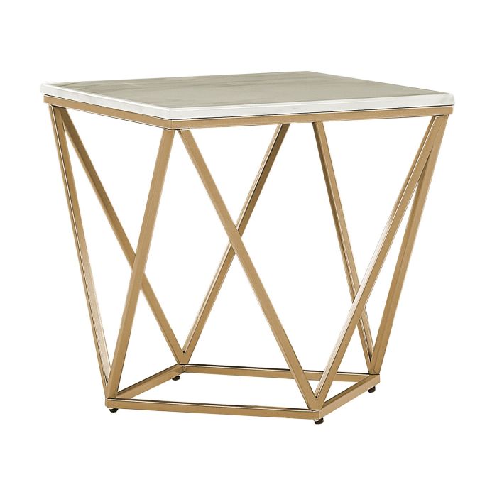 Side Table Marble Effect Beige and Gold MALIBU