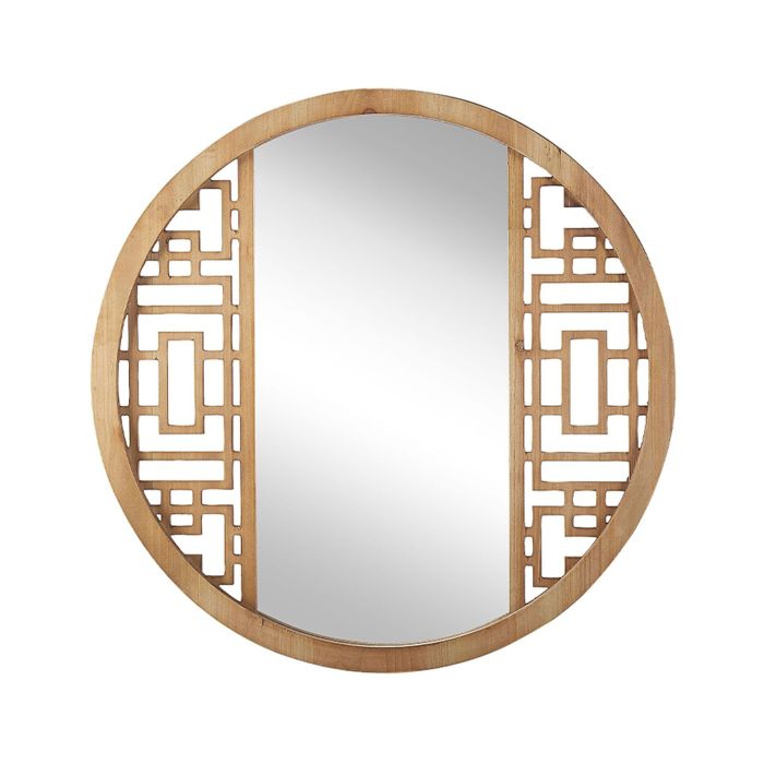 Round Wooden Wall Mirror 60cm Light