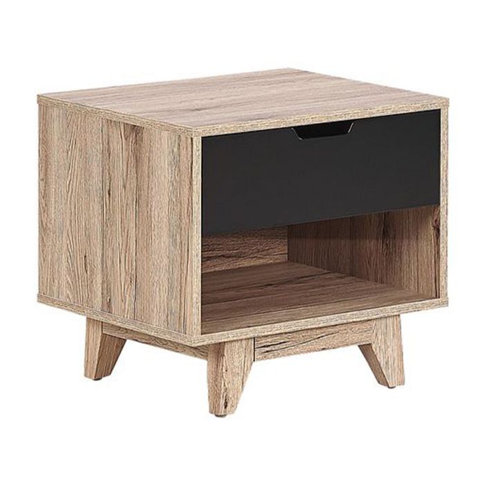 1 Drawer Bedside Table Light Wood with Black