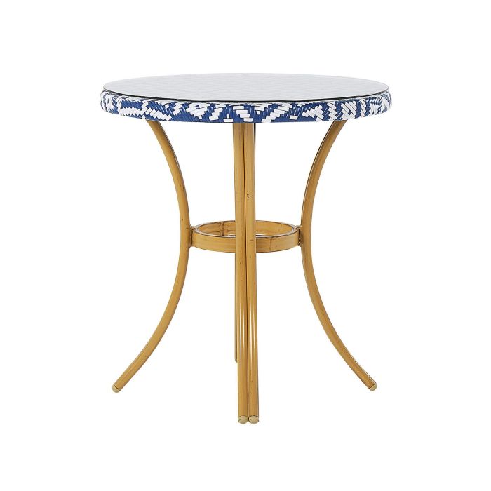 PE Rattan Round Garden Table ø 70 cm Blue and White Pattern RIFREDDO
