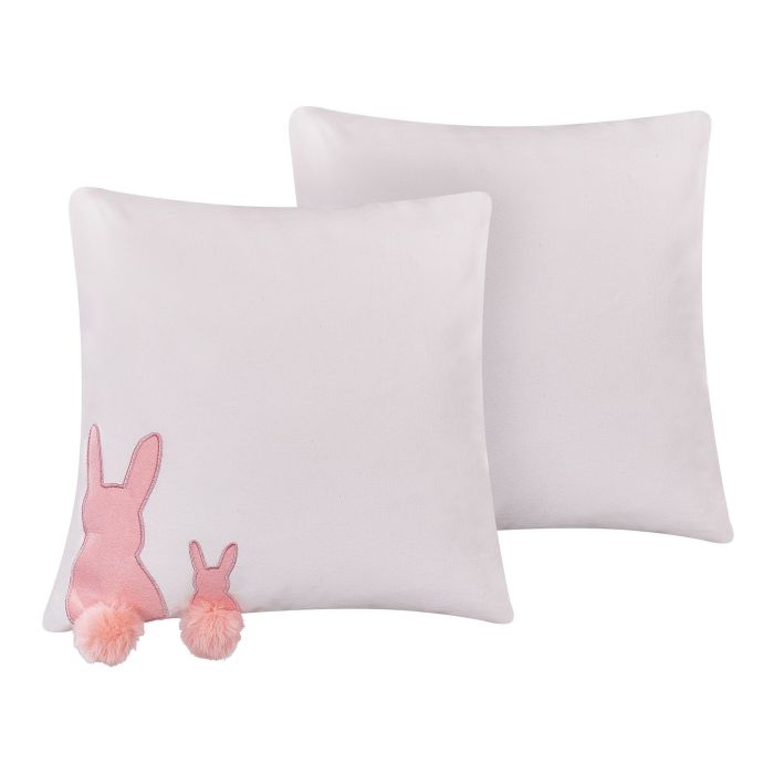 Set of 2 Cushions Rabbit Print 45x45cm White