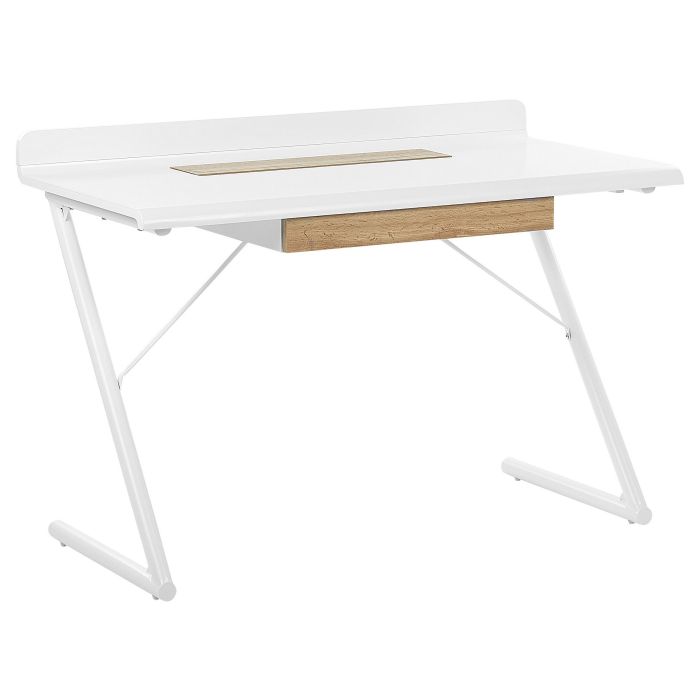 1 Drawer Home Office Desk 120 x 60 cm White with Light Wood FOCUS