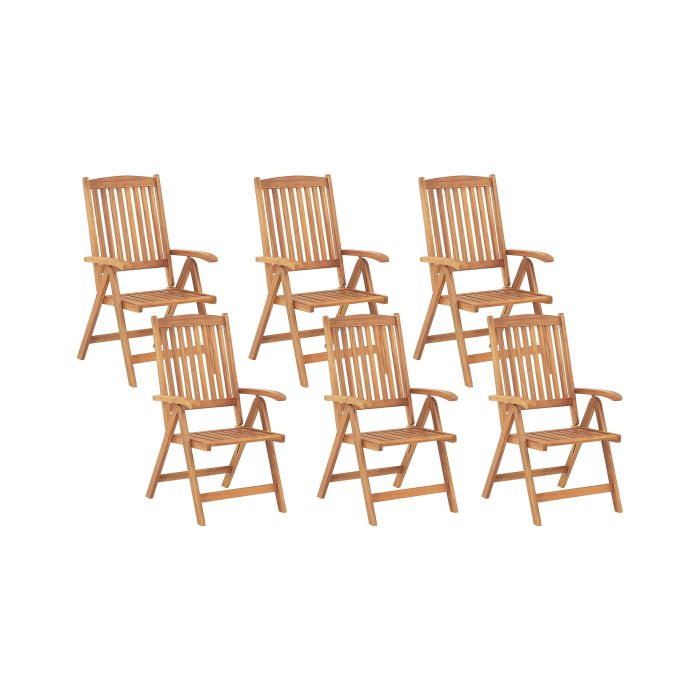 Set of 6 Wooden Garden Folding Chairs Acacia Wood JAVA