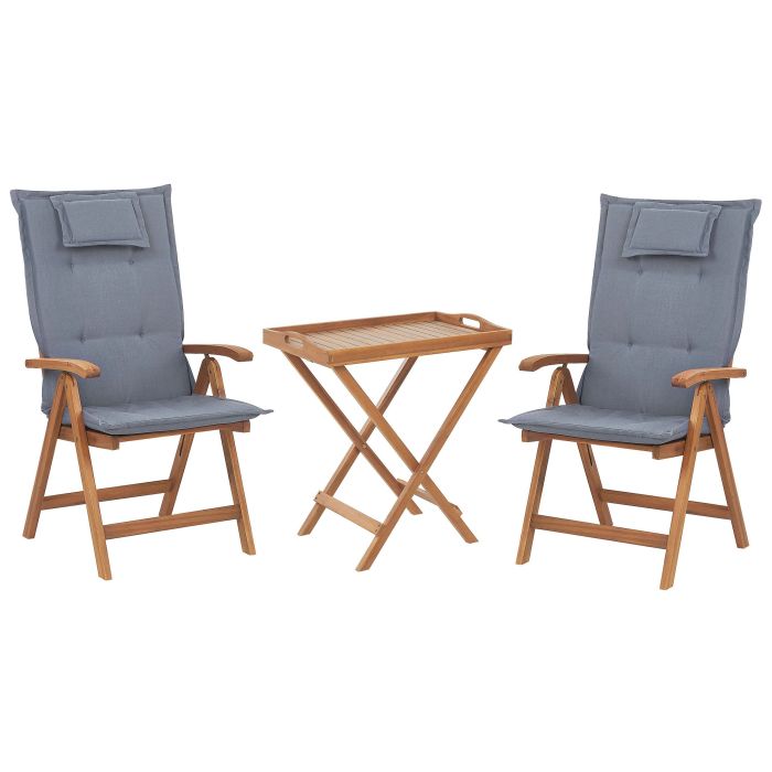 Acacia Wood Bistro Set with Blue Cushions JAVA