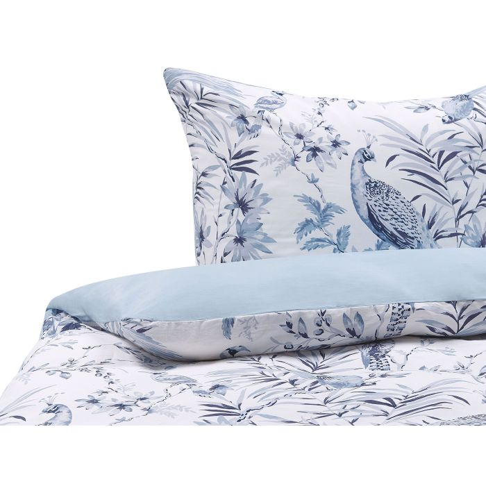 Cotton Sateen Duvet Cover Set Floral Pattern 155 x 220 cm White and Blue BALLARD