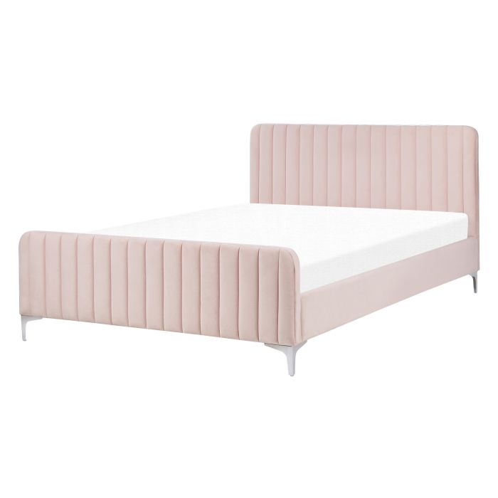 Velvet EU Double Size Bed Pastel Pink LUNAN