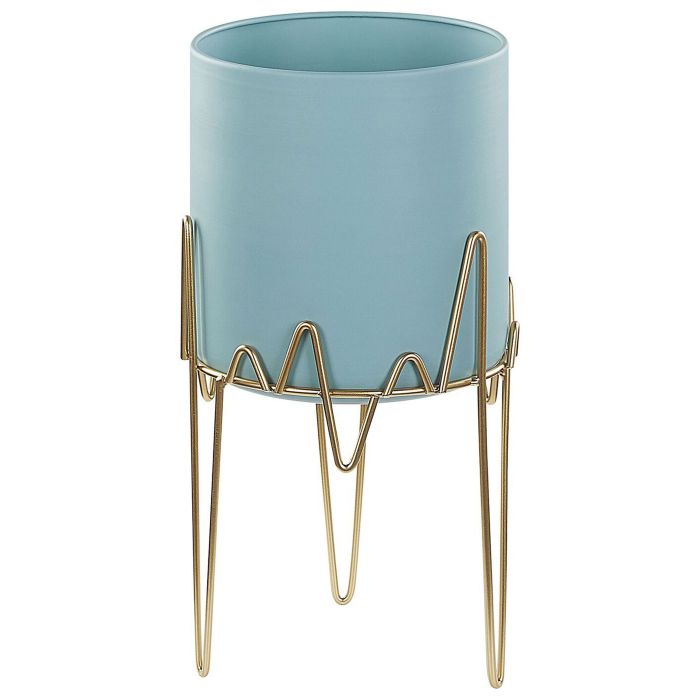 Metal Plant Pot Stand 19 x 19 x 39 cm Blue with Gold KALANDRA