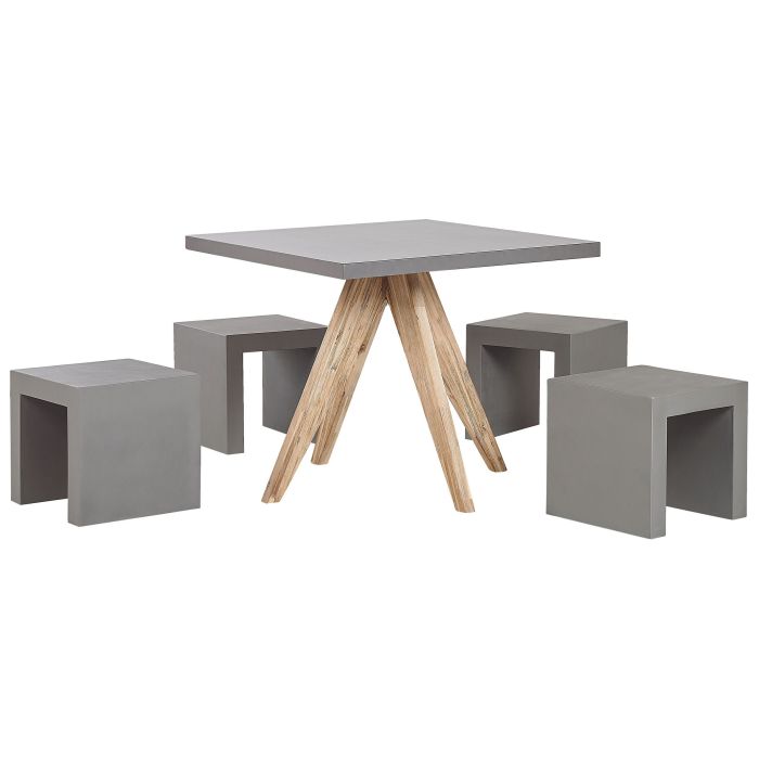 4 Seater Concrete Garden Dining Set Square Table Grey OLBIA/TARANTO