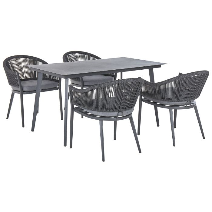 4 Seater Metal Garden Dining Set Grey MILETO