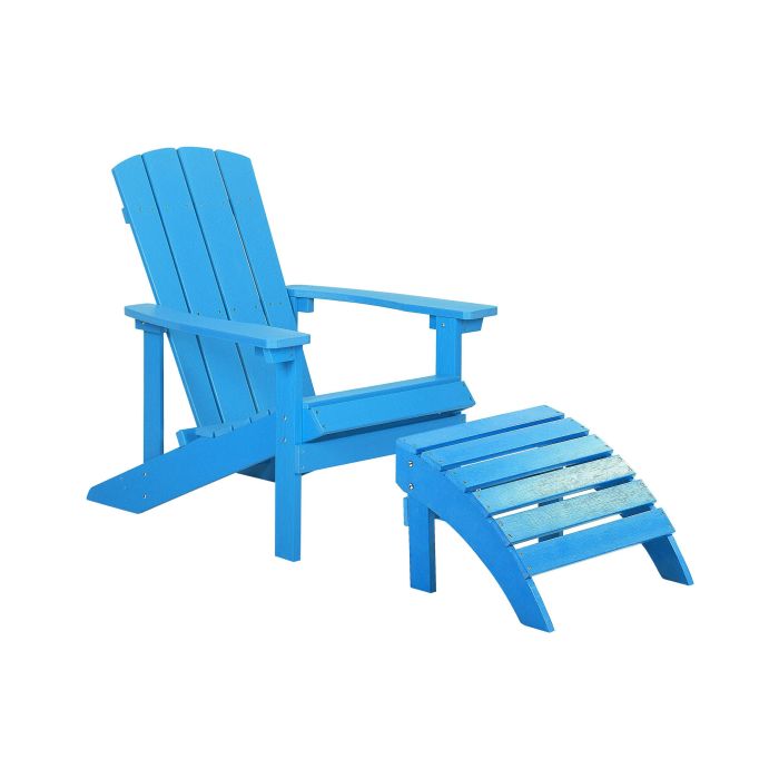 Garden Chair with Footstool Blue ADIRONDACK