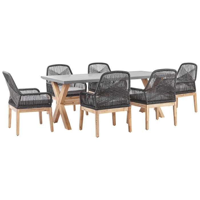 6 Seater Concrete Garden Dining Set with Chairs Black OLBIA