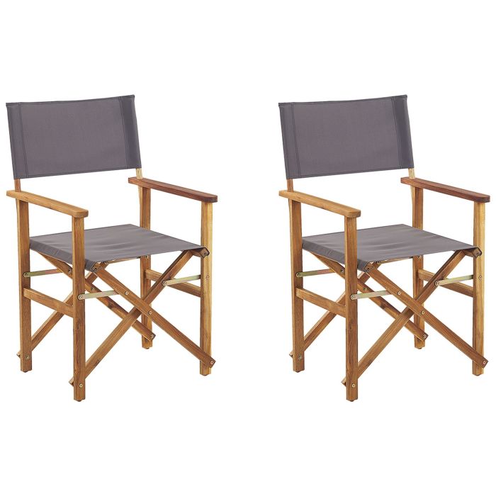 Set of 2 Acacia Folding Chairs Light Wood with Grey CINE
