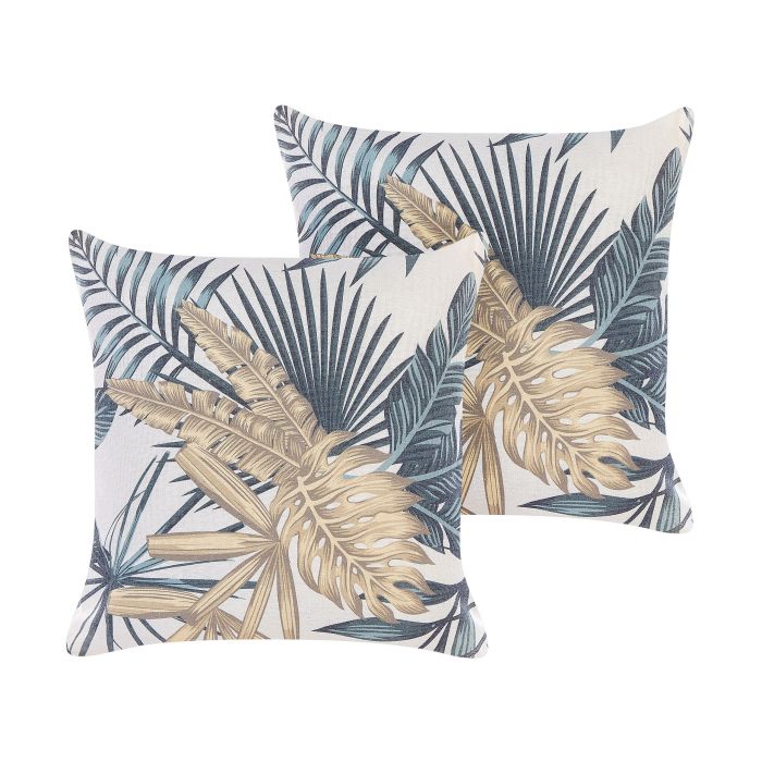 Set of 2 Cushions Leaf Pattern 45x45cm Multicolour
