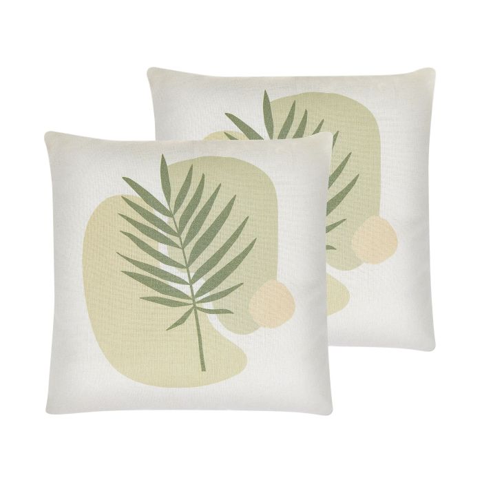 Set of 2 Cushions Leaf Pattern 45x45cm Green and Beige