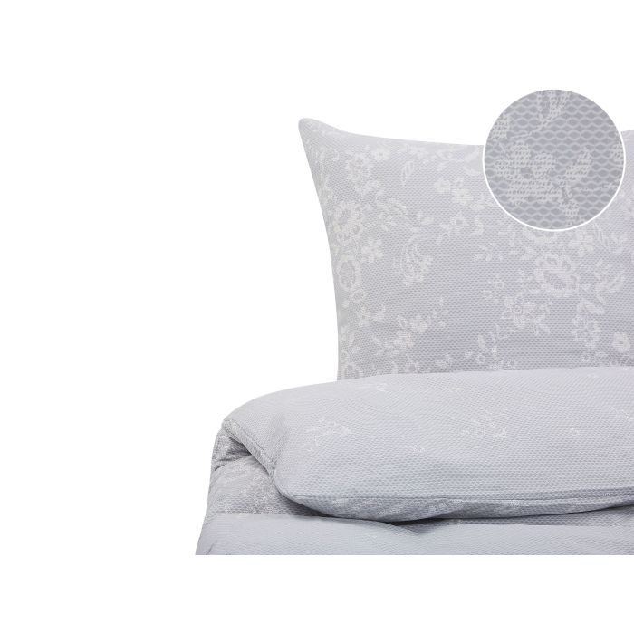 Cotton Sateen Duvet Cover Set Flower Pattern 155 x 220 cm Grey MORNINGSIDE