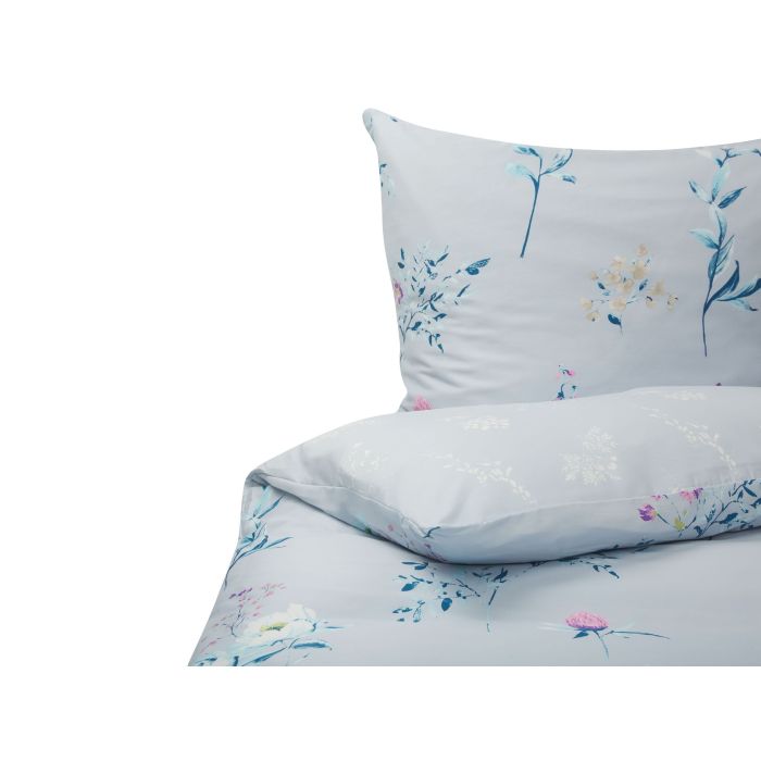 Cotton Sateen Duvet Cover Set Flower Pattern 155 x 220 cm Light Blue EVERGREEN