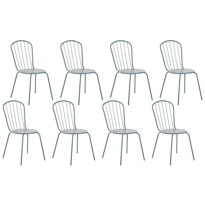 Set of 8 Metal Garden Chairs Light Blue CALVI