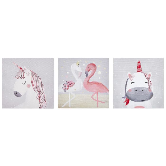 Set of 3 Animals Canvas Art Prints 30 x 30 cm Grey and Pink TIMIA