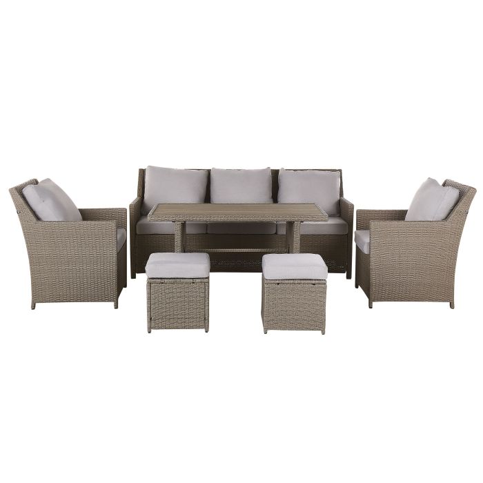 5 Seater PE Rattan Garden Sofa Set Taupe and Grey FONTI