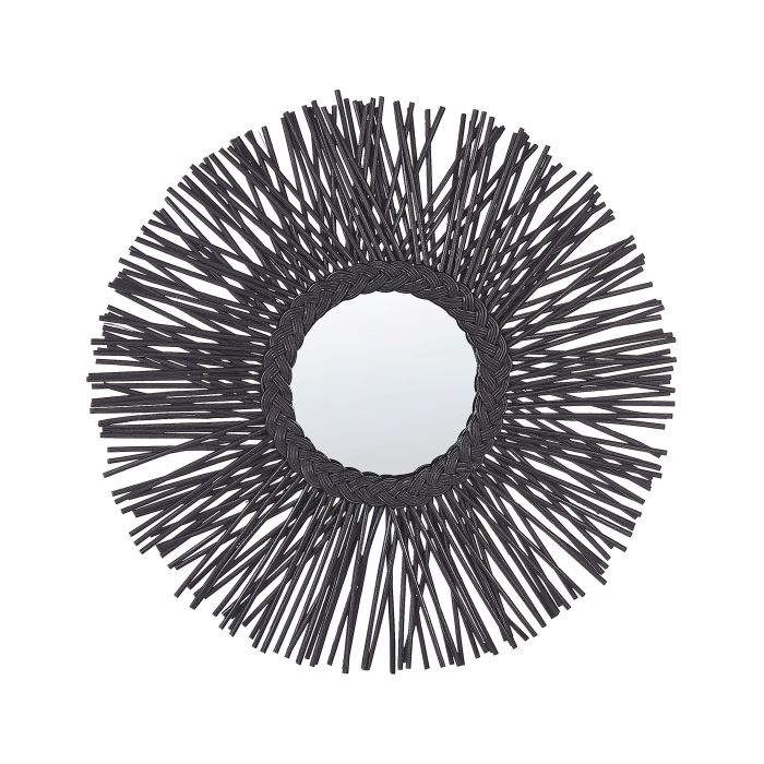 Rattan Sunburst Wall Mirror 60cm Black