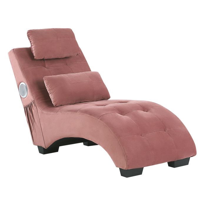 Velvet Chaise Lounge with Bluetooth Speaker USB Port Pink SIMORRE
