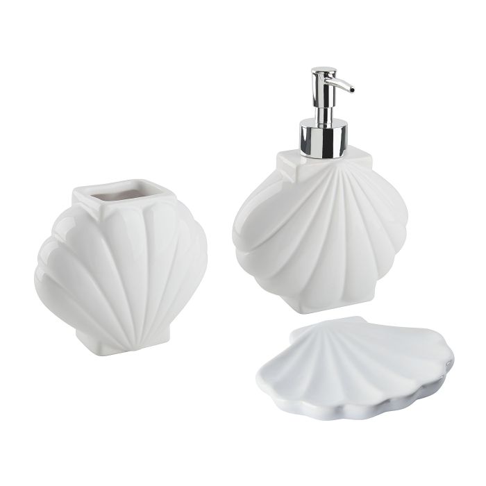 Ceramic 3-Piece Bathroom Accessories Set White SHELL
