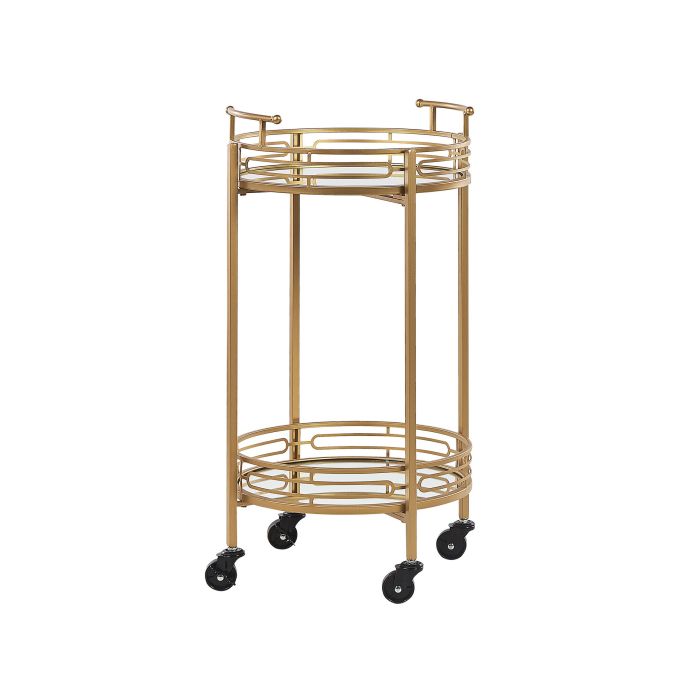 Round Metal Drinks Trolley with Mirrored Top Gold FARLEY
