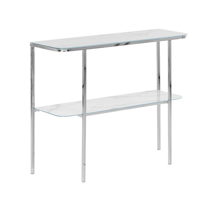 Glass Top Console Table Marble Effect White with Silver CALVERT