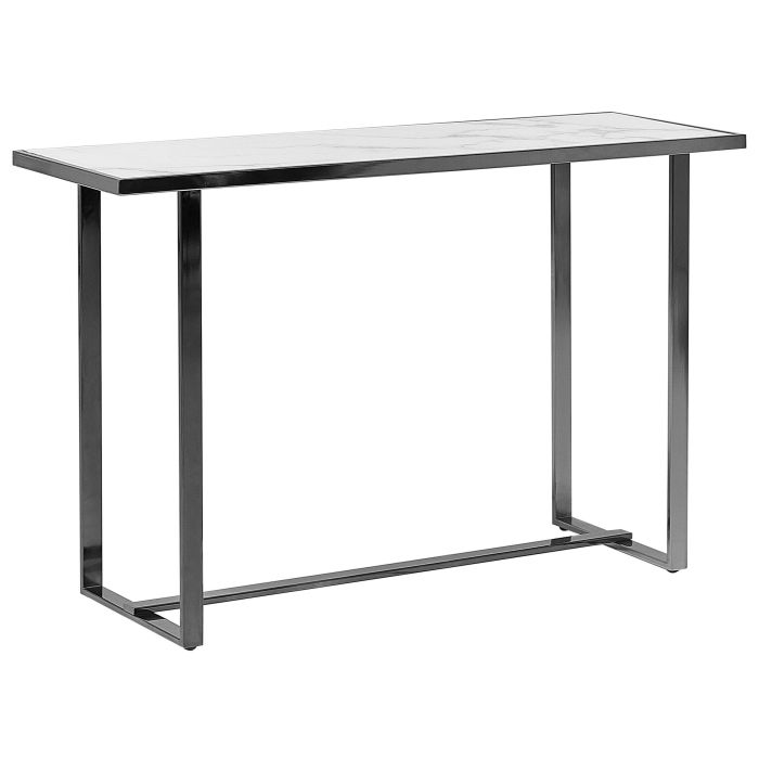 Glass Top Console Table Marble Effect White with Silver PLANO