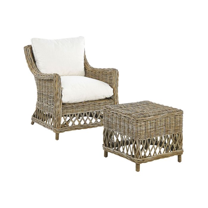 Rattan Garden Chair with Footstool Natural RIBOLLA
