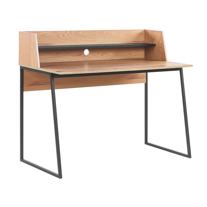Home Office Desk with Shelf 120 x 59 cm Light Wood with Black GORUS
