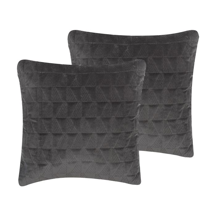 Set of 2 Cotton Embossed Cushion 45x45cm Grey