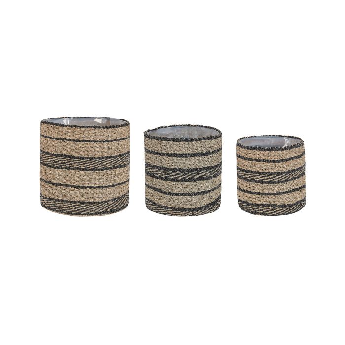 Set of 3 Seagrass Plant Pot Baskets Natural and Black RASBORA
