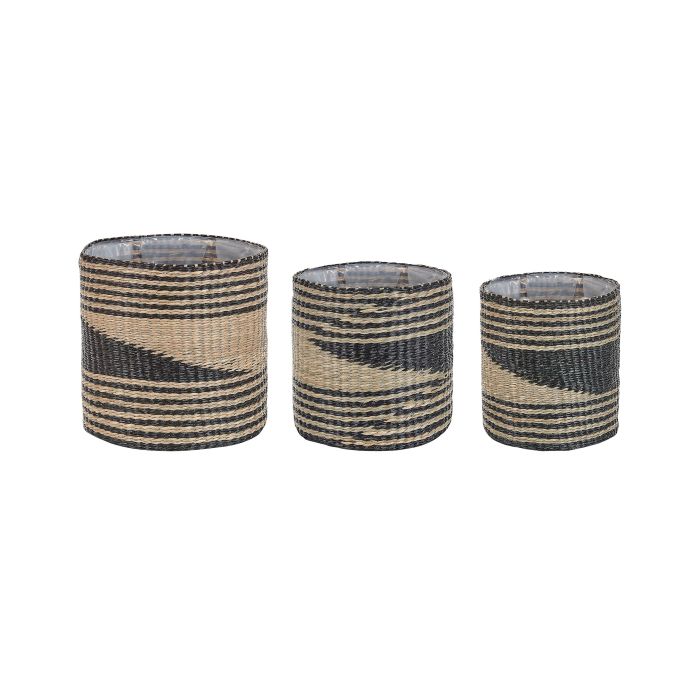 Set of 3 Seagrass Plant Pot Baskets Natural and Black RATTAIL