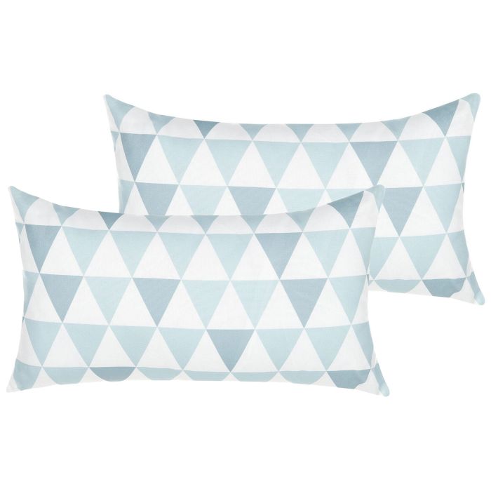 Set of 2 Outdoor Cushions Triangle Pattern 40 x 70 cm Blue and White TRIFOS