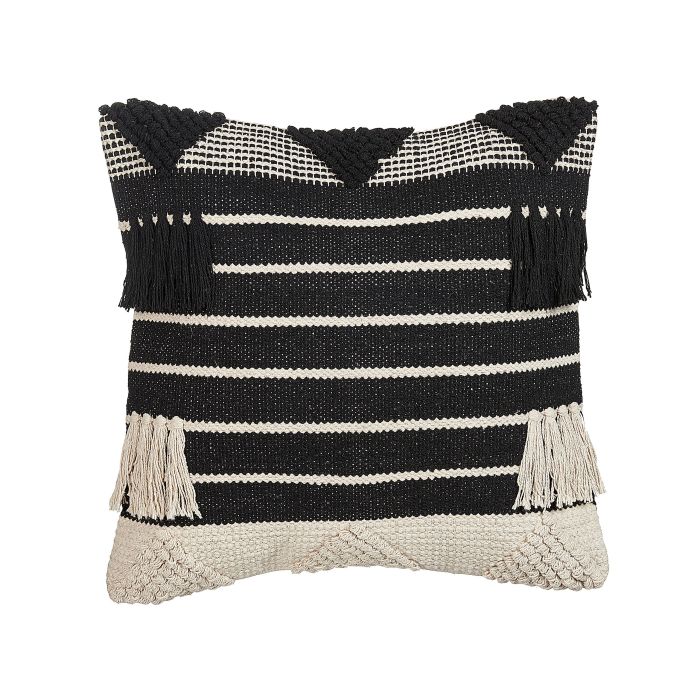 Cotton Cushion Geometric Pattern 50x50cm Beige and Black