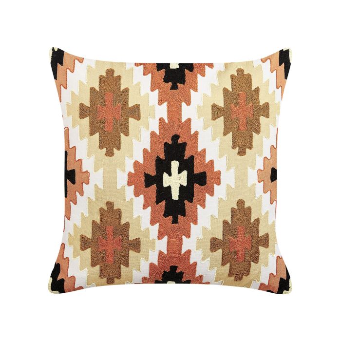 Embroidered Cotton Cushion Geometric Pattern 50x50cm Multicolour