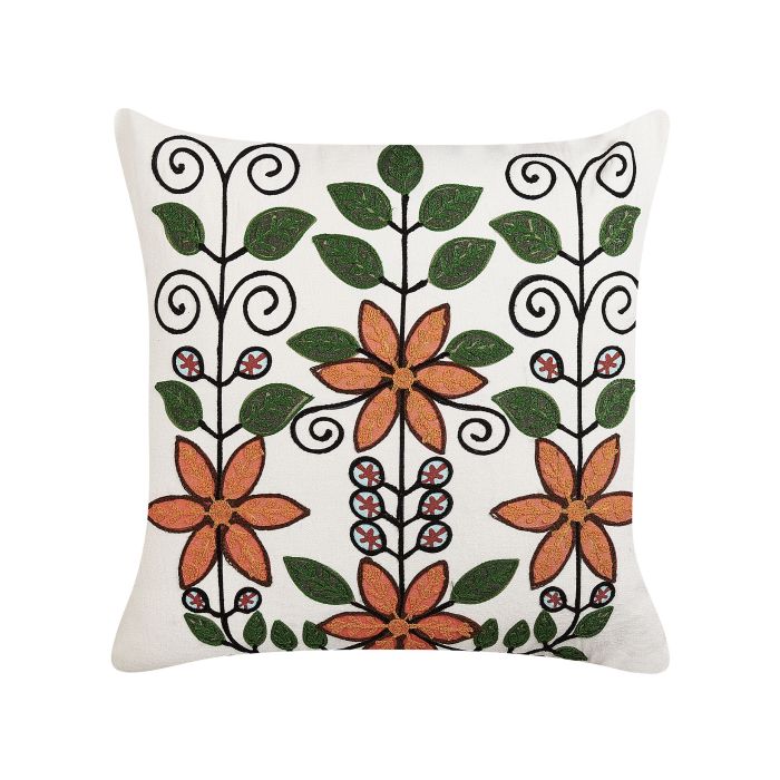 Embroidered Cotton Cushion Floral Pattern 50x50cm Multicolour